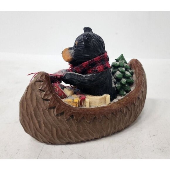 Vintage Youngs Holiday Christmas Tree Bear Canoe Sculpture Figurine Resin Decor